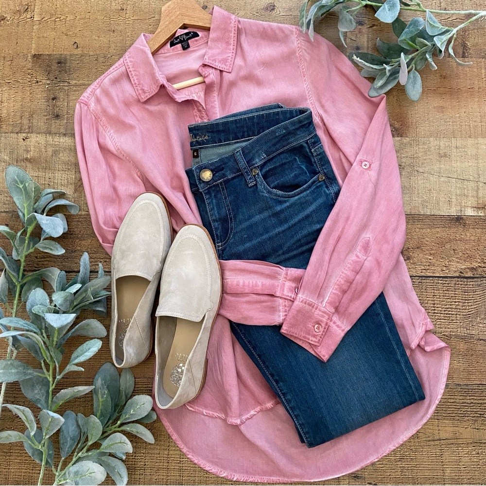 Mineral Washed Mauve Pink Button Down Shirt
